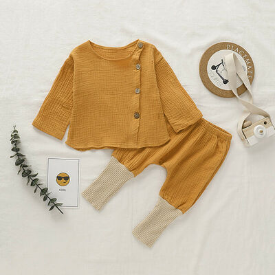 

Newborn Infant Baby Boys Girl Tops T-Shirt Long Pants 2PCS Linen Clothes Outfits