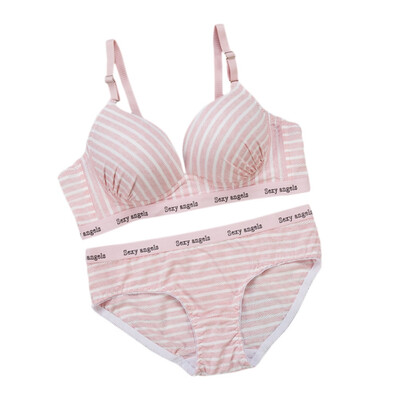 

Women Underwear Intimates Cotton Comfortable Bra Set Striped Bra&Panty Set