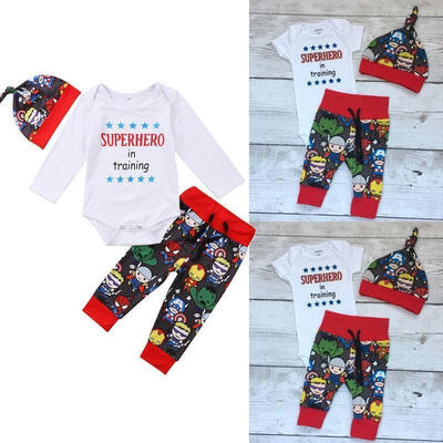

3Pcs Newborn Baby Boys Girls Superhero Clothes Romper Playsuit Pants Outfits Set