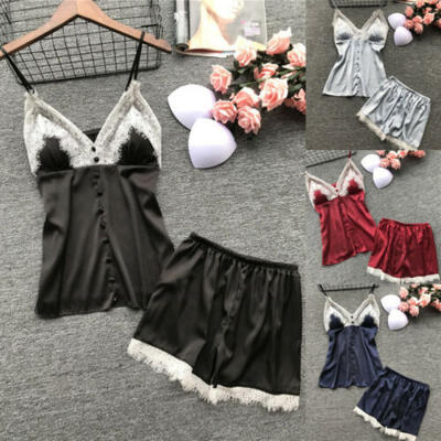 

US Women Satin Lace Sleepwear Babydoll Lingerie Nightwear Lady Pajamas Suit Sets