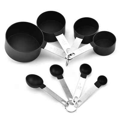 

8pcs Black Stainless Steel Measuring Cups Spoons Set Kitchen Baking Gadget Use