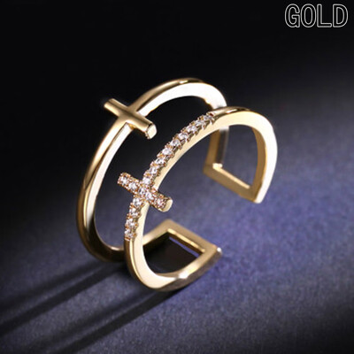 

Womens Alloy Open Anel Double Cross Ring Brand Jewelry For Women
