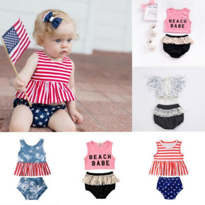 

2pc baby girl clothes summer Tee short pants kids girls casual outfits flag