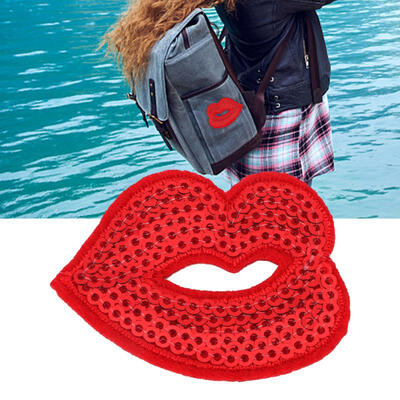 

Greensen Red Lips Embroidered Patch DIY Decoration Sequin Cloth Iron Sew Sticker Craft Accessories