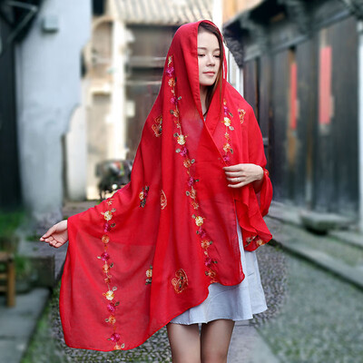

Summer new national wind cashew flower cotton&linen scarf sunscreen shawl retro embroidered silk scarf female shawl wholesale
