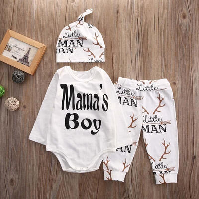 

Newborn Infant Baby Boy Cotton Tops Romper Pants Trousers Hat Outfit Clothes Set