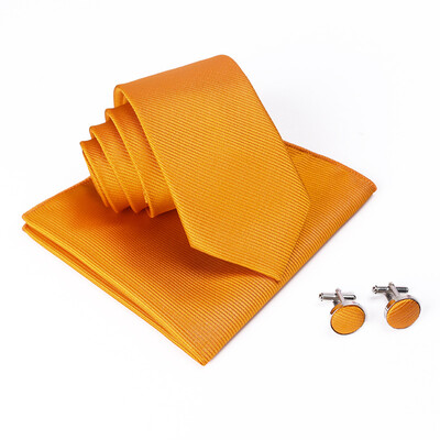 

Solid color thread tie set mens cufflinks square scarf tie three-piece suit suit dress with essential tie