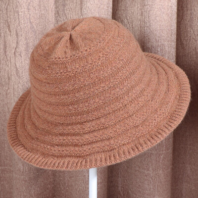 

Fallwinter 2019 new tide wool knitted wool hat ladies solid color outdoor warm wide pot hat fisherman hat