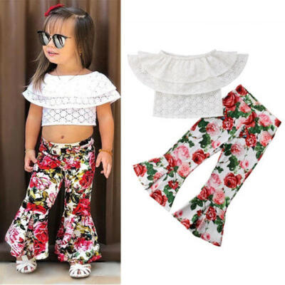 

Infant Toddler Baby Girl Off shoulder Top Bottom Pants Trousers Outfits Clothes