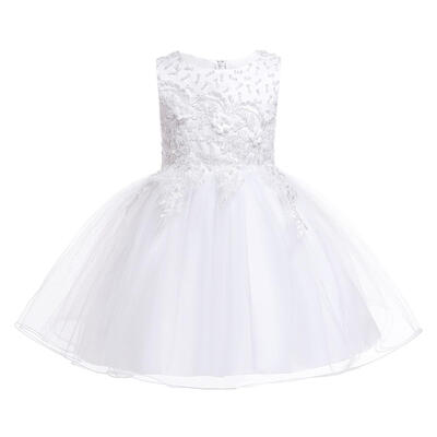 

Girls Flower Decor Dress Sleeveless O-neck Children Princess Swing Dresses