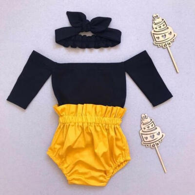 

US Toddler Kids Baby Girl Summer Clothes Headband Tops Ruffle Shorts 3Pcs Outfit