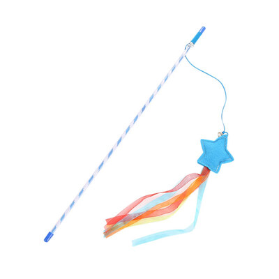 

Cat Teaser Wand Toy With Bell Interactive Pet Fishing Rod Plush Star Attachment With Colorful Ribbon Is Comfortable iIn Hands