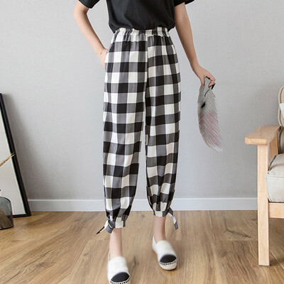 

Womens Elastic Waist Causal Loose Trousers Fit Linen Cropped Wide Leg Pants