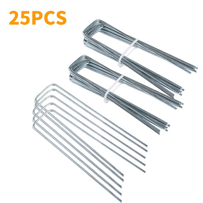 

〖Follure〗Anti-Rust Galvanized Ground Staples Steel Sod Stakes Pins U-Shap 25PCS