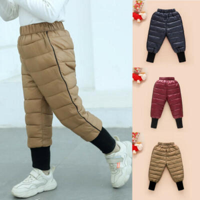 

Kids Boys Girls Winter Warm Thick Cotton Down Pant Fleece Waterproof Trousers