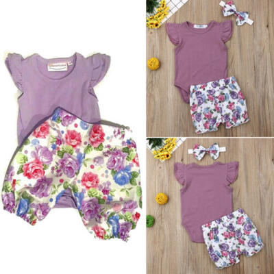 

Toddler Baby Girl RomperShorts Headband Casual Party Summer Outfits Set Clothes