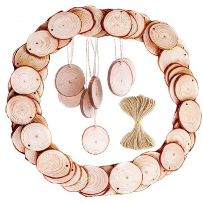 

〖Follure〗50 Pieces 5-6cm Unfinished Predrilled Wood Slices Round Log Discs With 393 Feet