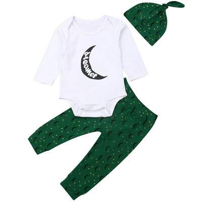 

Cute Infant Boy Girl Outfits Long Sleeve Romper Bodysuit Pant Leggings 3pcs Set