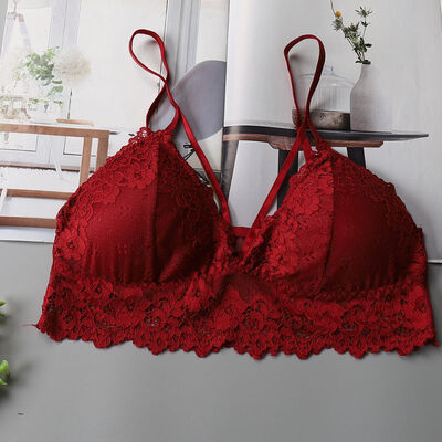 

Sexy Women Padded Bras Wireless Thin Underwear Women Seamless Deep V-Neck Lace Bras