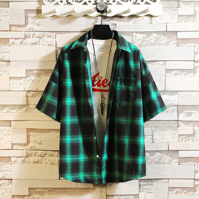 

Tailored Summer Fashion Short-sleeved Plaid Stitching Casual Mens Shirt Jacket Top Blouse