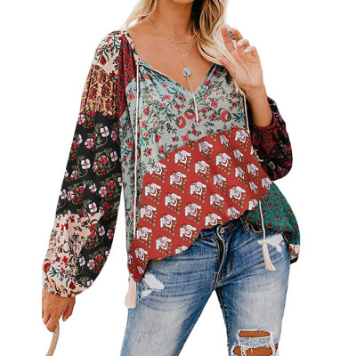 

Starmoon Fashion Womens Floral Print V Neck Long Sleeve Shirts Casual Loose Blouses Tops