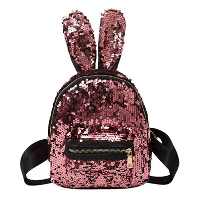 

Cute Mini Sequins Backpack Women Girl Rabbit Ears Zipper Shoulder Schoolbag