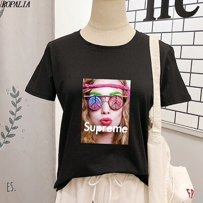 

Womens Round Neck Character Print Short Sleeve T-Shirt