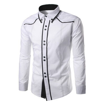 

Tailored Fashion Men Slim Solid Button Turn-down Collar Long Sleeve T-shirt Tops
