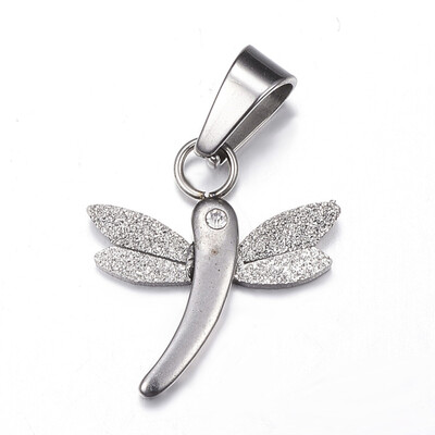 

304 Stainless Steel Pendants Textured Dragonfly Stainless Steel Color 165x15x2mm Hole 45x6mm
