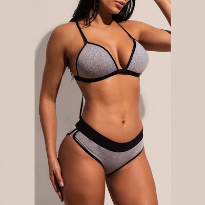 

Sexy tube top strap sports bikini with chest pad split swimsuit