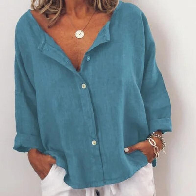 

2019 Europe&the United States foreign trade explosions womens shirts ebay sizzling explosions linen hit color buckle collarle