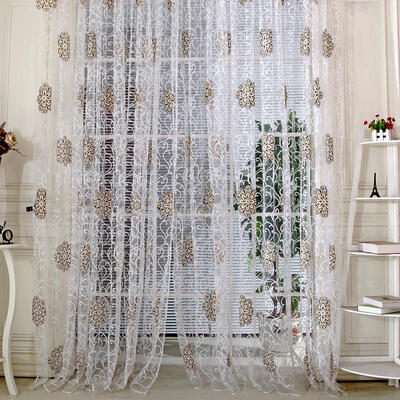 

Transparent Voile Flower Print Curtains Bedroom Window Door Tulle Curtain