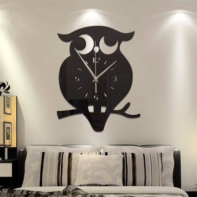 

〖Follure〗DIY Modern 3D Owl Creative Mirror Wall Clock Home Office Interior Decoration
