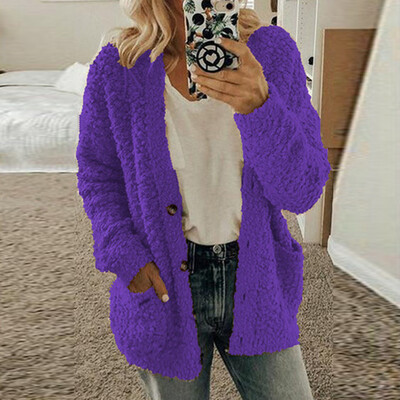 Toponeto Fashion Women Casual Long Sleeve Button Solid Pocket Cardigan Tops Blouse Coat