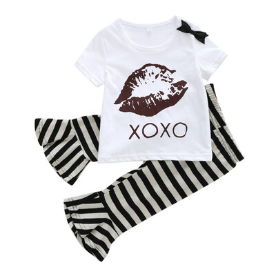 

0-18M 2PCS Summer Newly Sale Baby Girls Casual Clothes Set Infant Kids Short-sleeved T-shirtStriped Flared Pants Suits