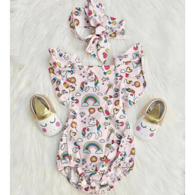 

For Newborn Baby Girls Unicorn Romper Bodysuit Jumpsuit Headband Sunsuit Outfits
