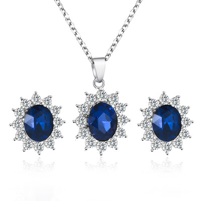 

Fashion Women Blue Kate Sun Flower Zircon Earrings Necklace Jewelry