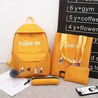 

Tailored Cartoon Alphabet Student Backpack Casual Large Capacity Travel 4 Piece Set