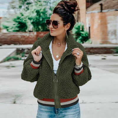 

Toponeto Women Warm Zipper Pockets Flannel Long Sleeve Sweatshirt Pullover Coat Outwear