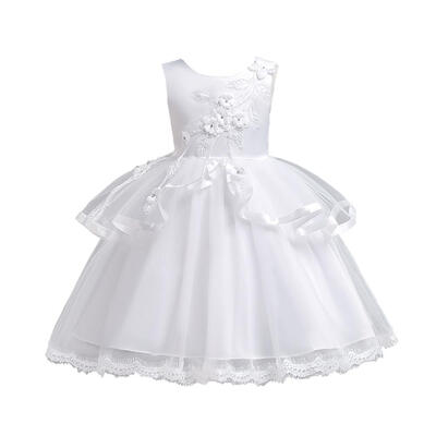 

Elegant Girls Embroidery Flowers Ball Gown Kids Sleeveless Princess Dress