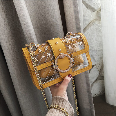 

Small bag female 2019 new fashion rivet shoulder net red transparent bag texture wild chain slung small square bag
