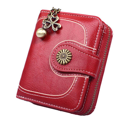 

Retro Solid Color Shamrock Charm Short Wallet Women Multi Slots Clutch Purse