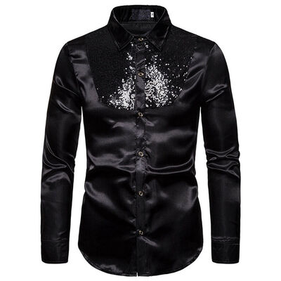 

Formal Men Slim Ball Wedding Silk-Like Satin Long Sleeve Dress ShirtsTOPS -XXL