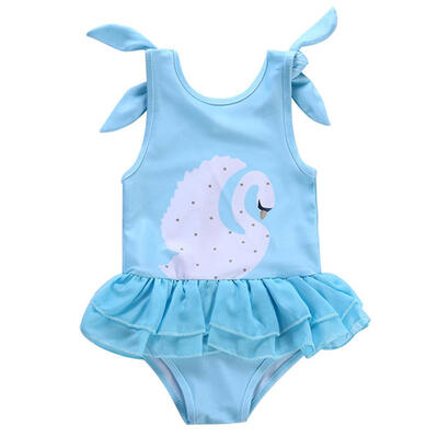 

Summer Girls One-Piece Swimwear Sling Bowknot Ruffle Print Kids Swimsuit