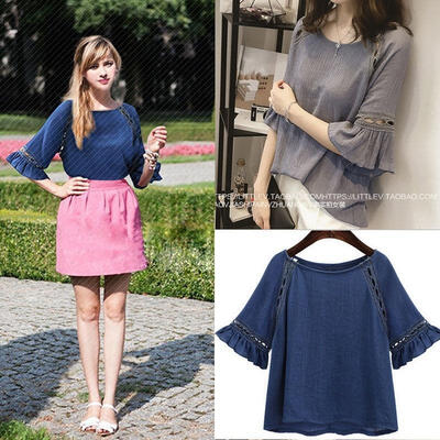 

Women Lace splicing Short Sleeve Casual Drape Shirt Tops Blouse T-shirt Fashion