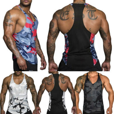 

Mens Gym Vest Racerback Bodybuilding Muscle Stringer Plain Tank Top Fitness