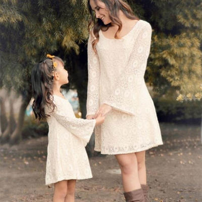 

New Women Mother Daughter Matching Dresses Summer Girl Floral Dress Clothes Outfit