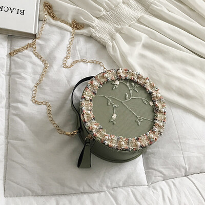 

2019 new wild portable small round bag female chic embroidered Sen fairy neem bag lace chain shoulder bag
