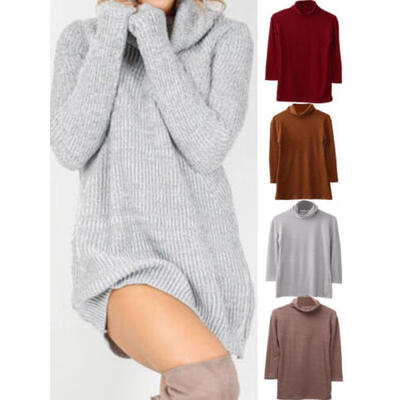 

Womens Long Sleeve Turtleneck Knitted Sweater Dress Winter Jumper Pullover Tops
