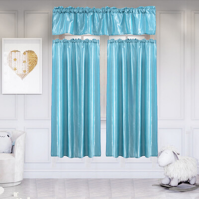 

Toponeto 3Pcs Pure Color Kitchen Home Curtain With Swag Tier Window Curtain Set